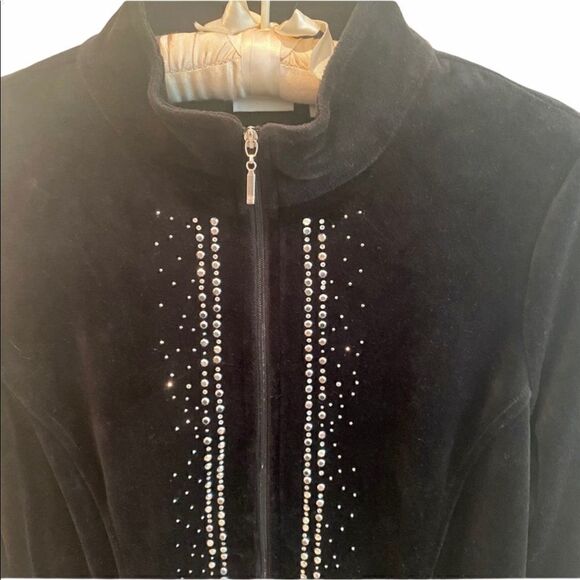 Weekends by Chico’s Black Velour Jacket w/ Silver - Picture 3 of 7